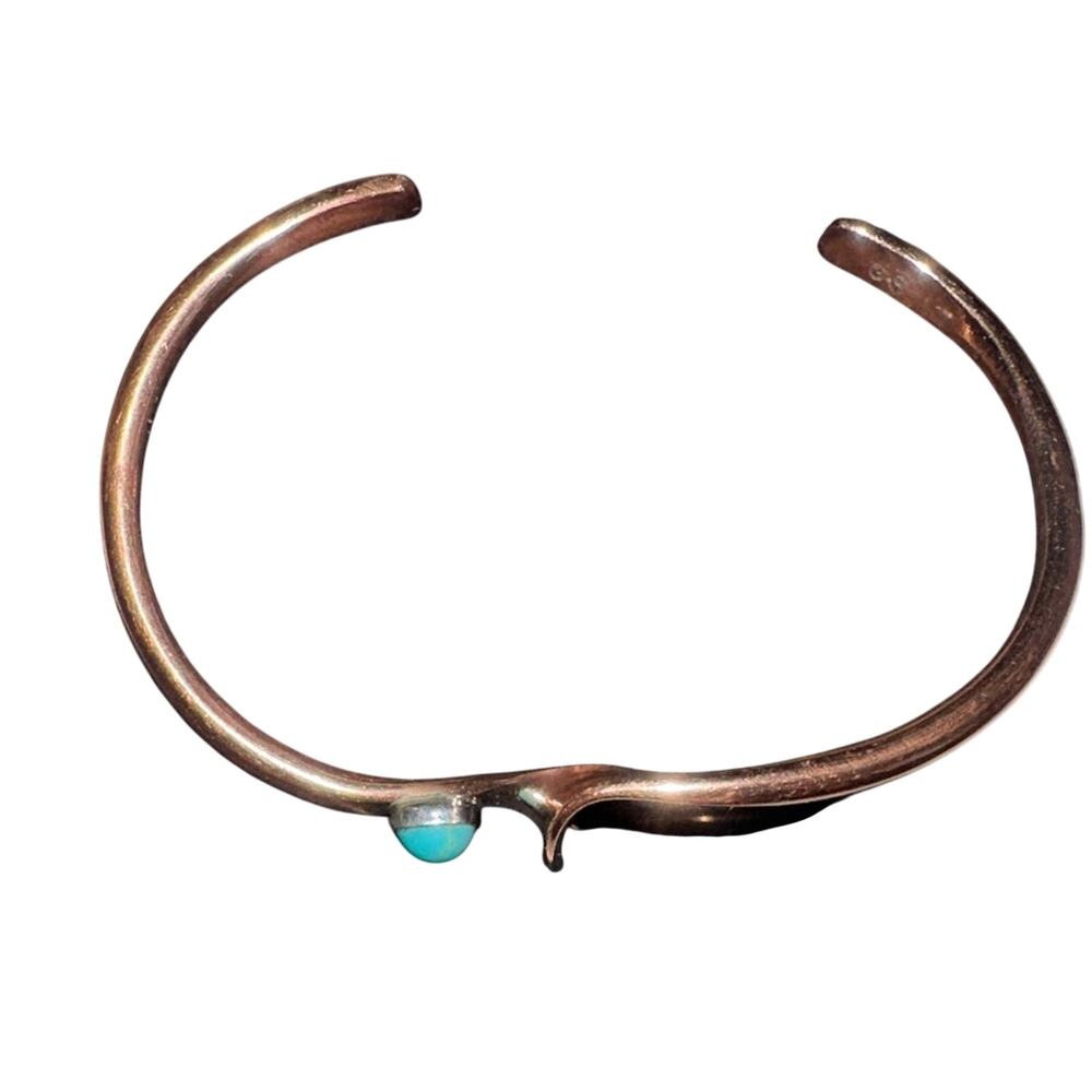 Copper and Turquoise Adjustable Bracelet with Stamp - Picture 3 of 4